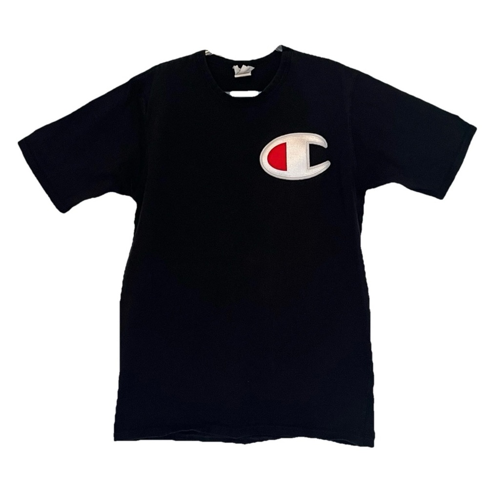 Vtg Champion Black Sz L Big C Logo Cotton Retro 80's Streetwear Skater T-Shirt - Picture 2 of 10